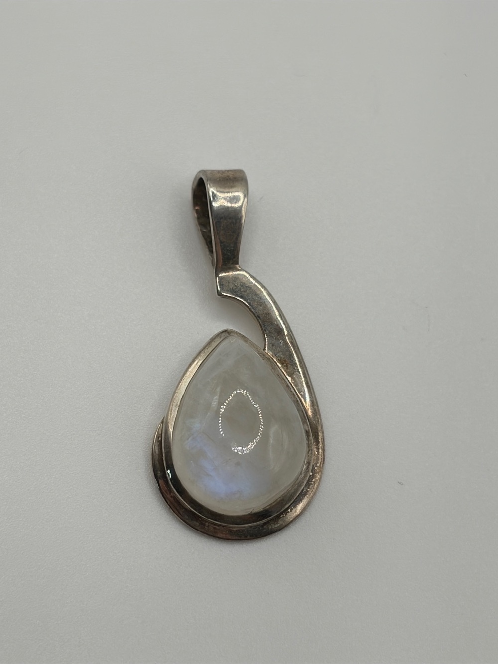 Sterling Silver 925 Moonstone Teardrop Pendant - White/Opalescent - Picture 2 of 6
